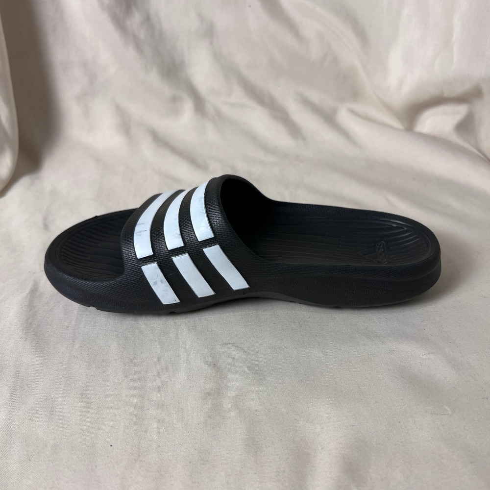 Adidas Kids Duramo Slide Sandals Black White 3-Stripe K13